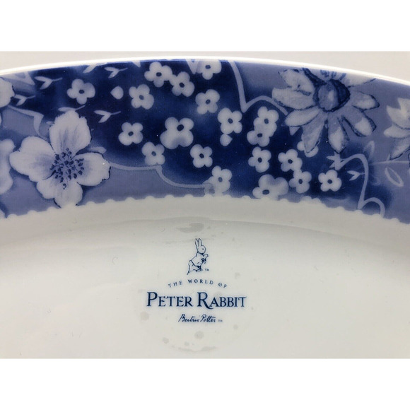 Beatrix Potter Peter Rabbit Blue Toile Porcelain Oval Serving Platter 14x9 NEW - Picture 4 of 6